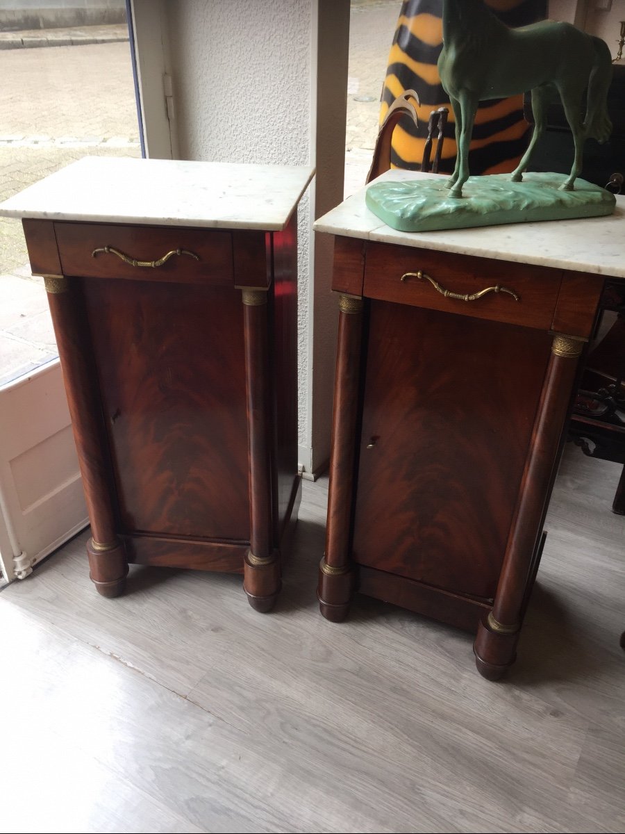 Large Pair Of Mahogany Bedside Tables With Detached Empire Style Columns 
