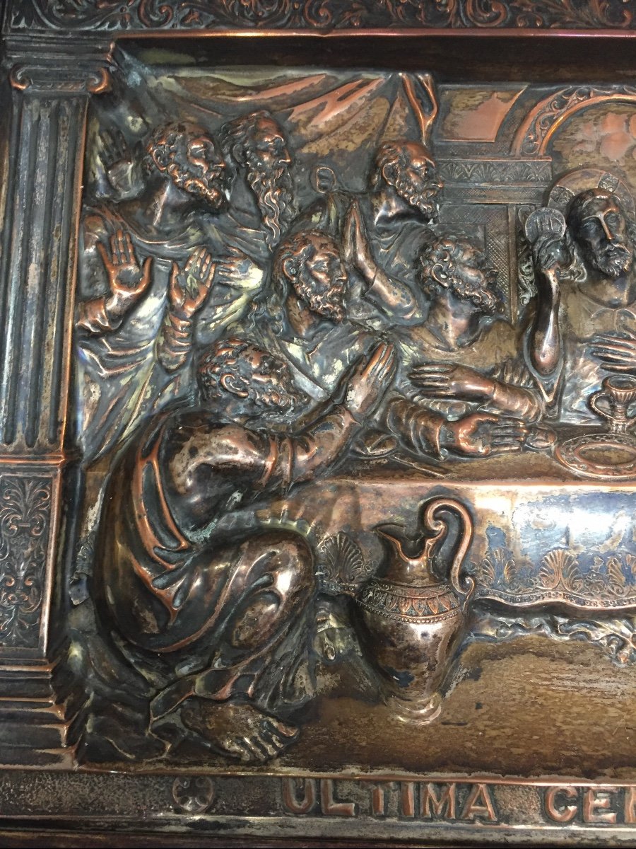 Antique Repoussé Copper Piece Representing The Last Supper -photo-4