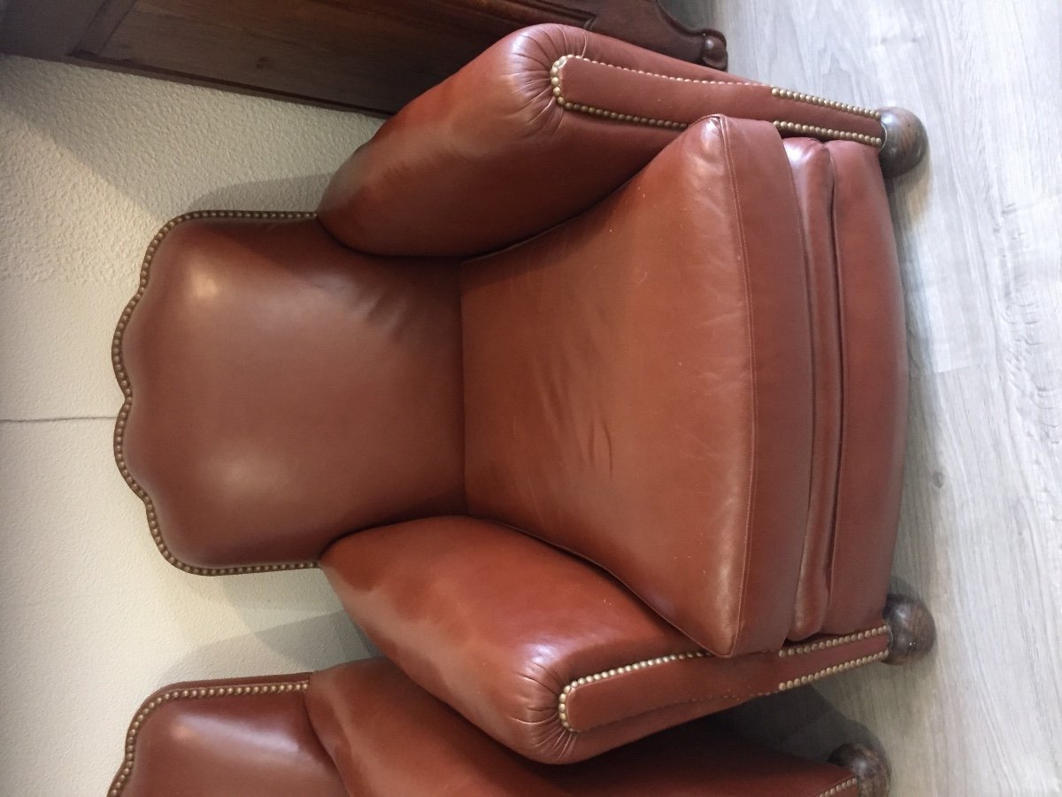 Pair Of Leather Club Armchairs-photo-3