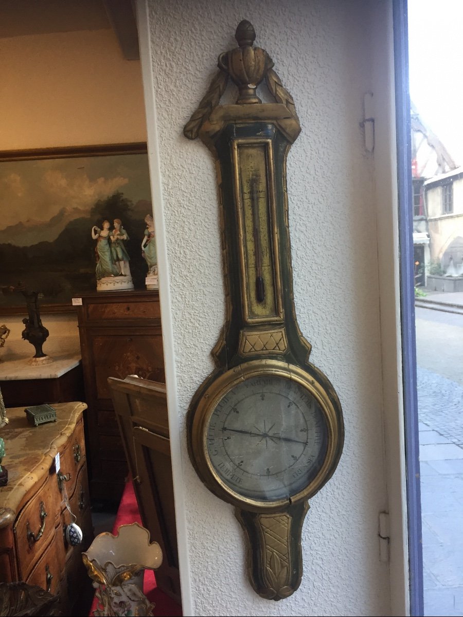 Louis XVI Barometer - Thermometer In Lacquered And Gilded Wood 