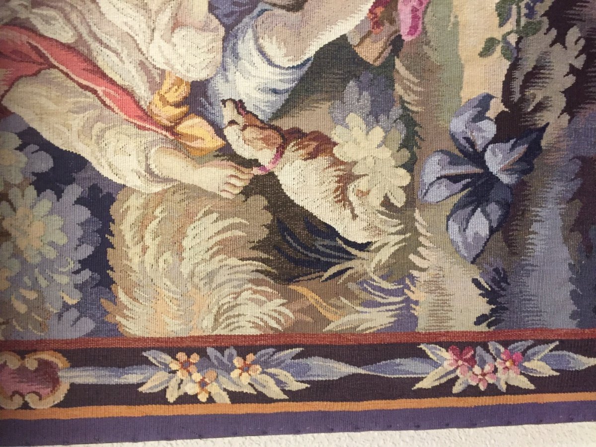 Aubusson Tapestry Galante Scene 19th Century -photo-2