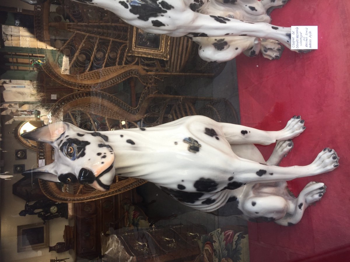 Rare Pair Of Great Danes In Earthenware. Life-size, 70s/80s-photo-2