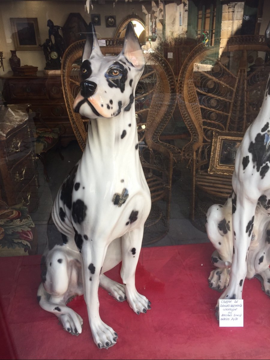 Rare Pair Of Great Danes In Earthenware. Life-size, 70s/80s-photo-4