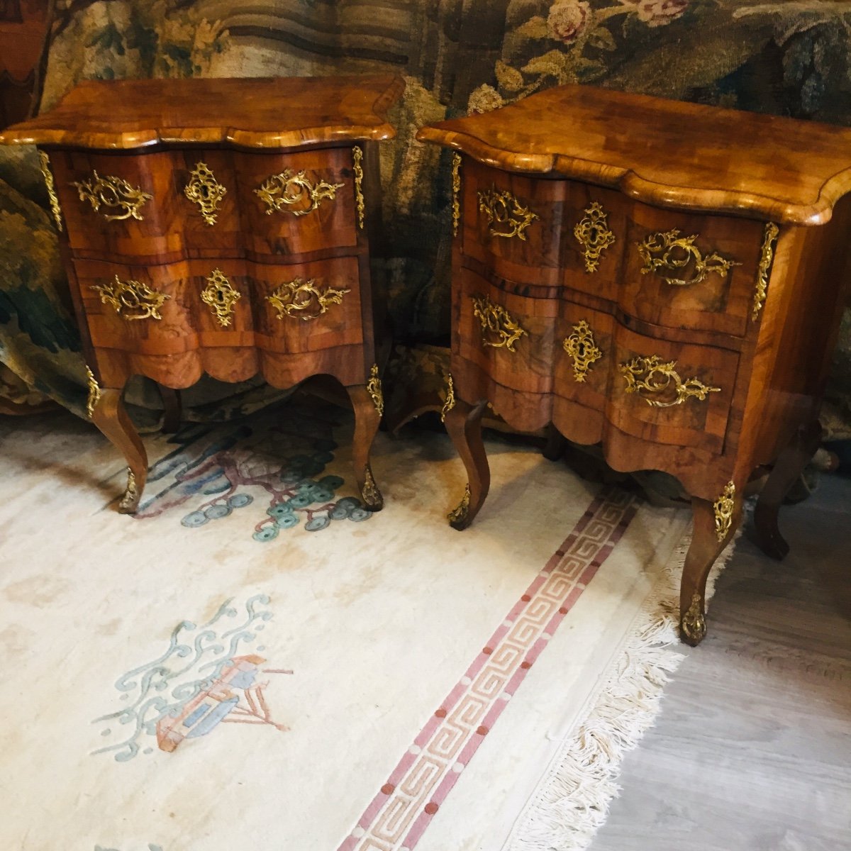 Pair Of Louis XV Style Crossbow-shaped Chests Of Drawers 