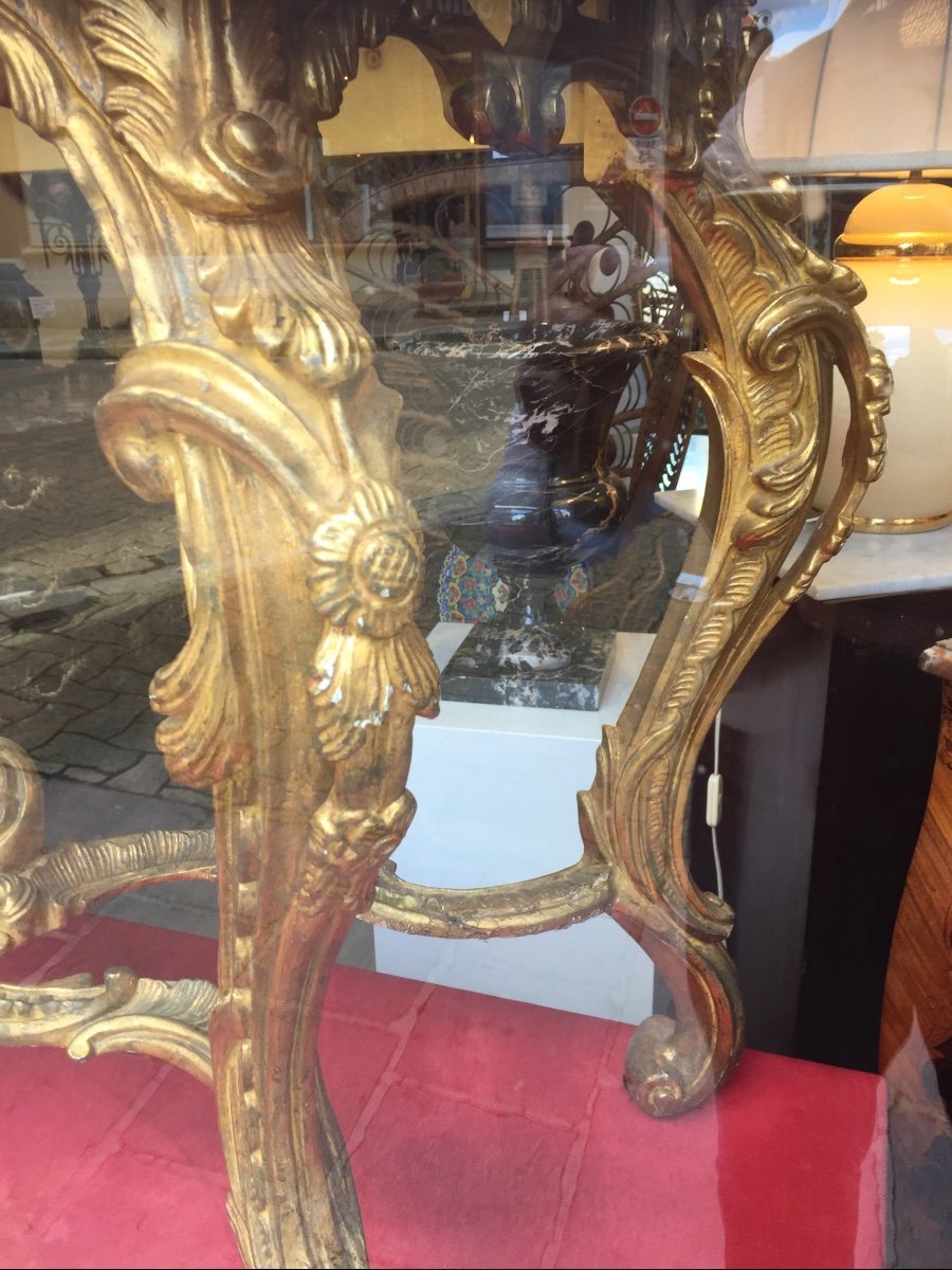 Important Console In Gilded And Carved Wood. Spacer Base. Marble Top. L Style-photo-2