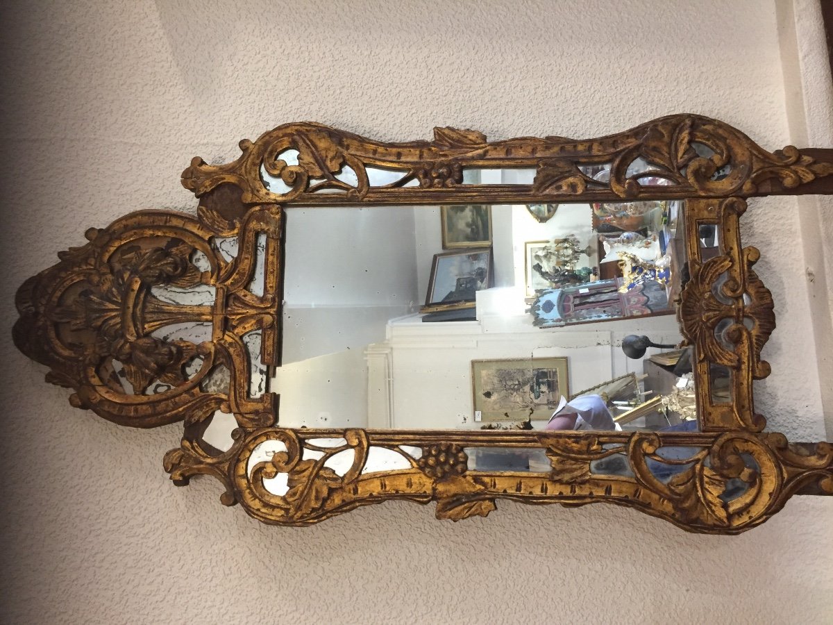 Mirror With Pediment And Glazing Beads In Gilded And Carved Wood, Louis XV Period, 18th Century  -photo-4