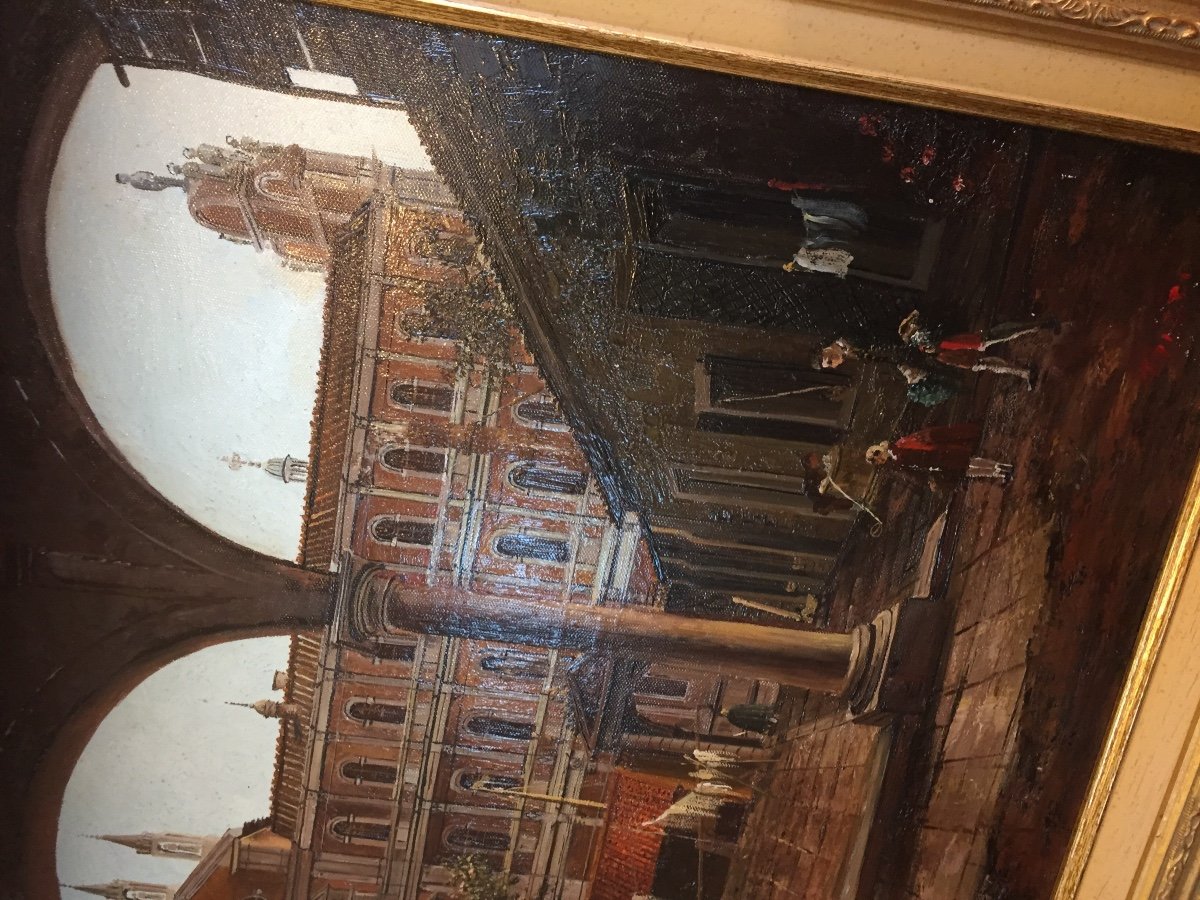 Oil Painting On Canvas Venice. Animated Courtyard -photo-3