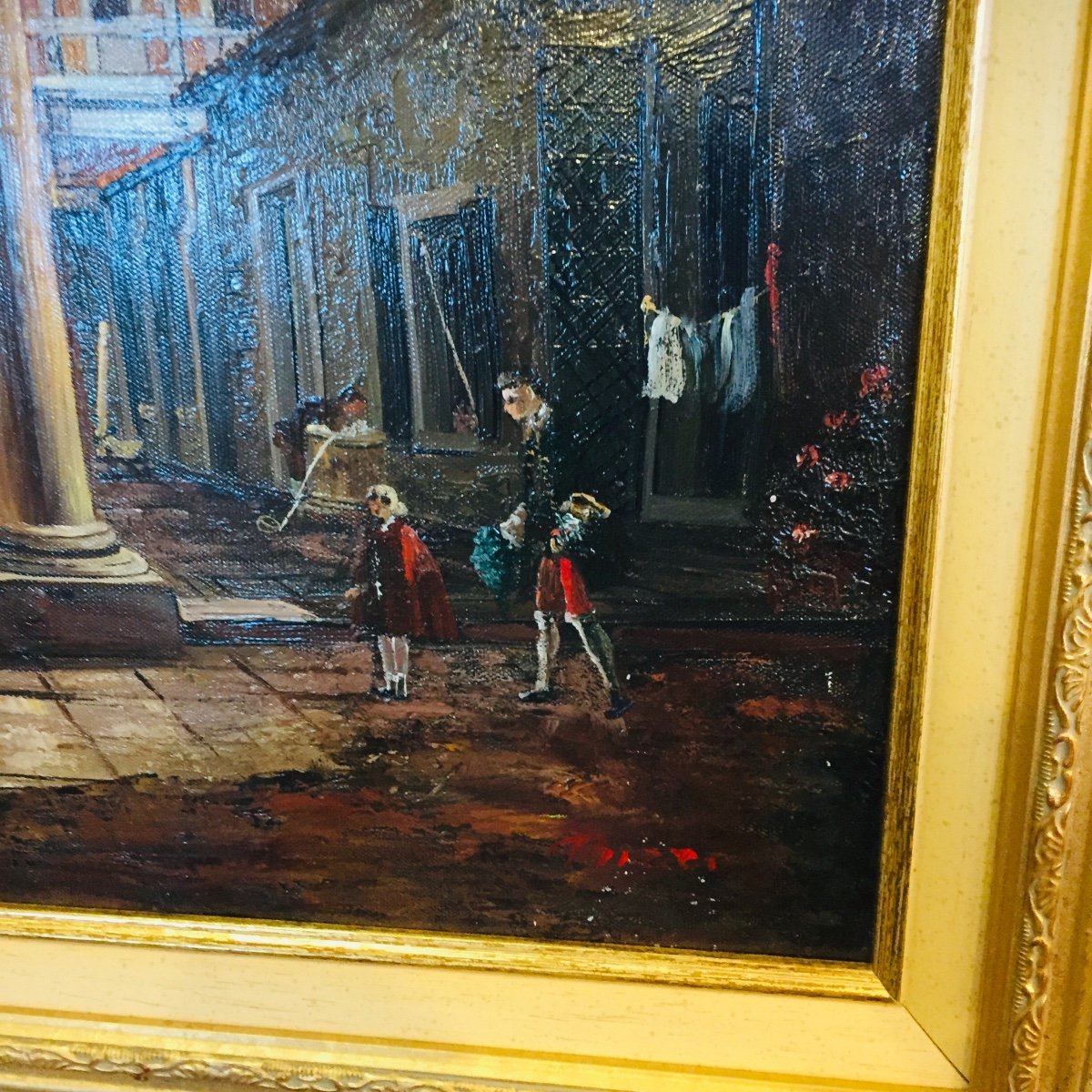 Oil Painting On Canvas Venice. Animated Courtyard -photo-4