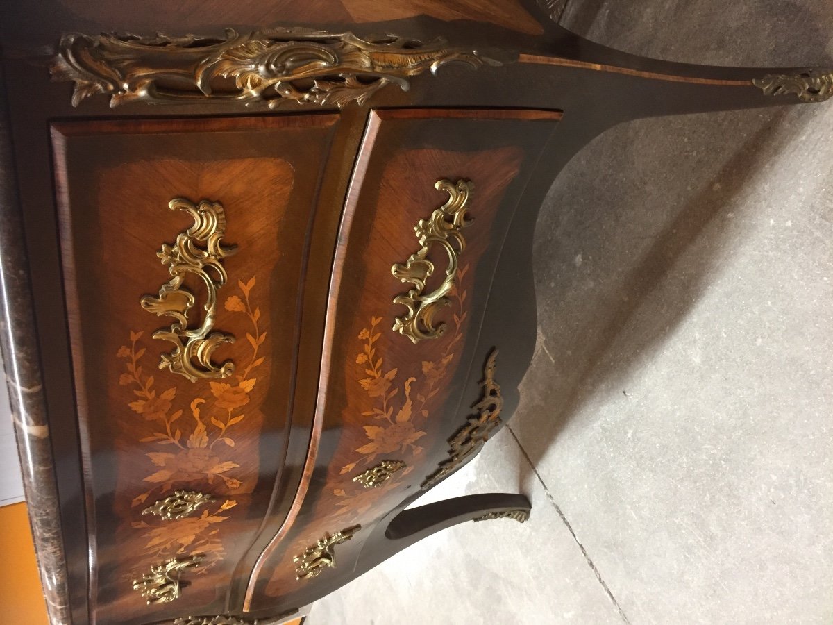 Louis XV Style Marquetry Chest Of Drawers -photo-2