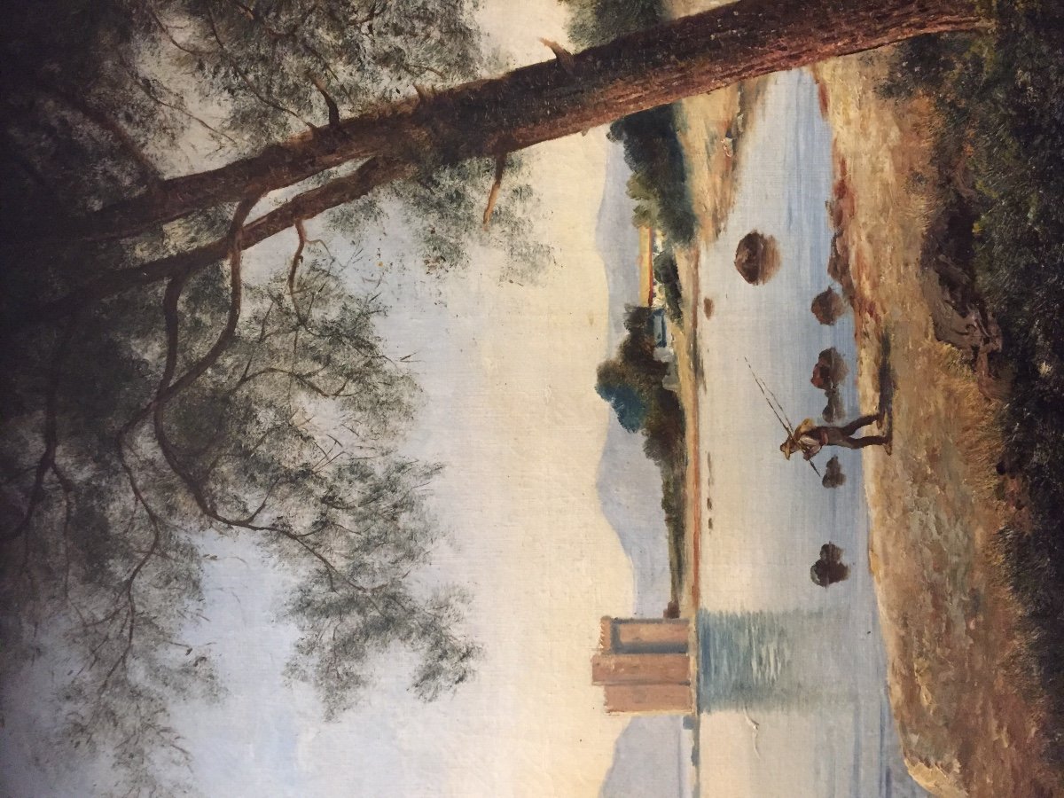 Oil Painting On Canvas Lake Landscape 19th Century -photo-2