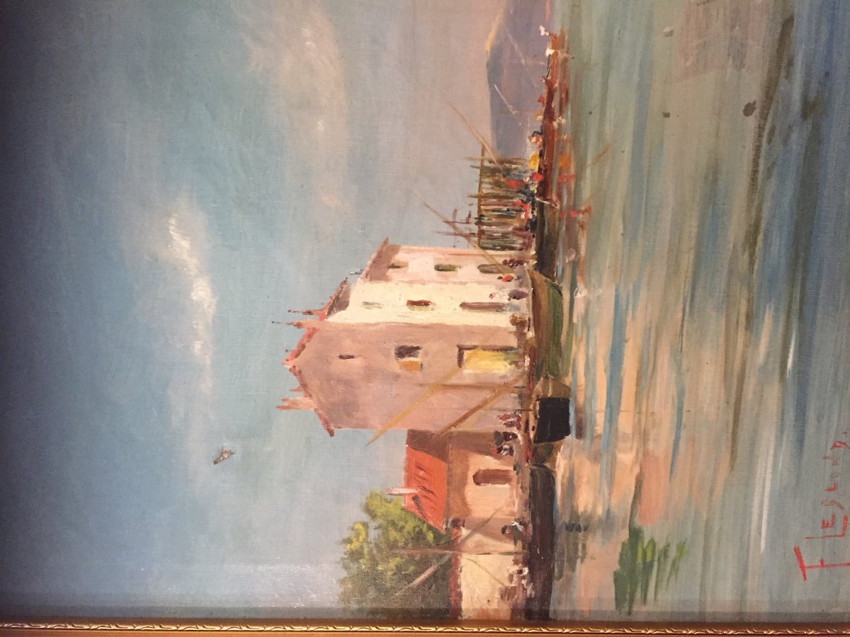 Tableau Huile Sur Toile Représentant Une Marine  Martigues 19 éme Siècle Signé Et Titré -photo-3