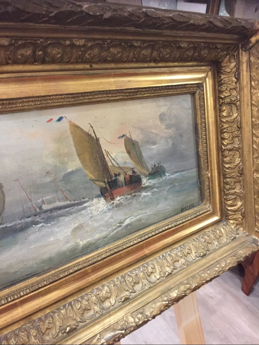 Oil Painting On Canvas Marine Signed 19th Century -photo-1