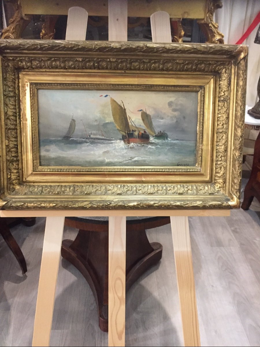 Oil Painting On Canvas Marine Signed 19th Century 