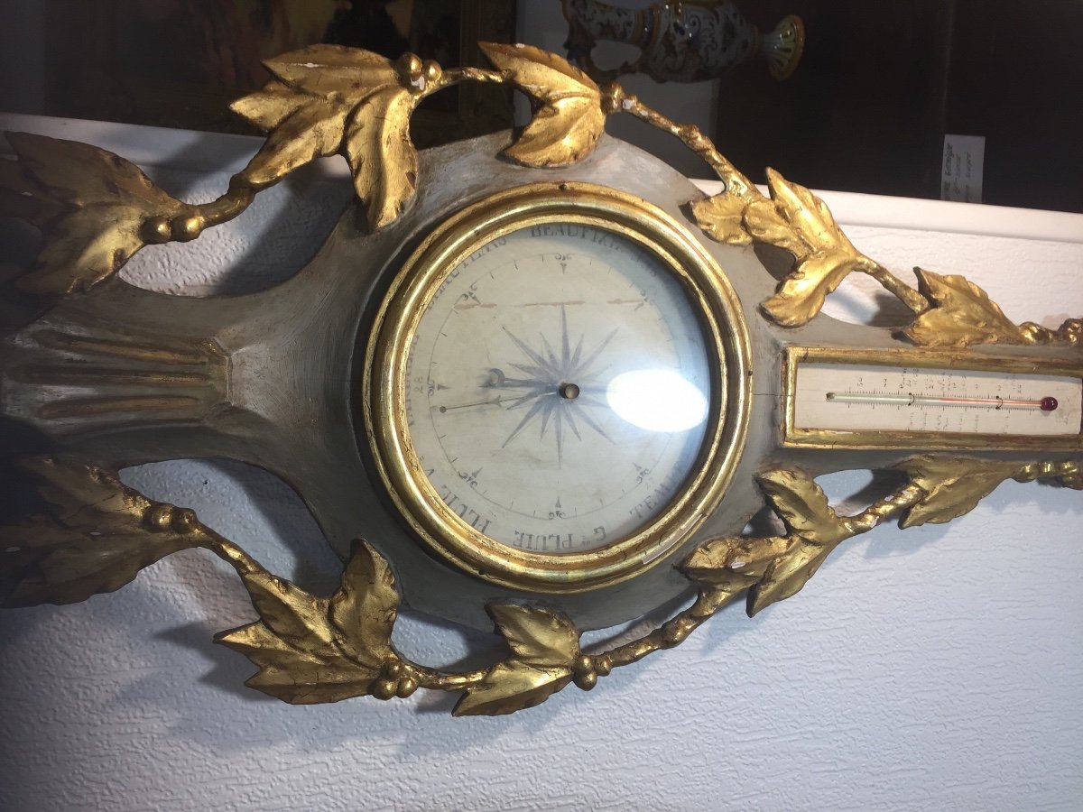 Louis XVI Barometer In Gilded And Retouched Carved Wood -photo-3