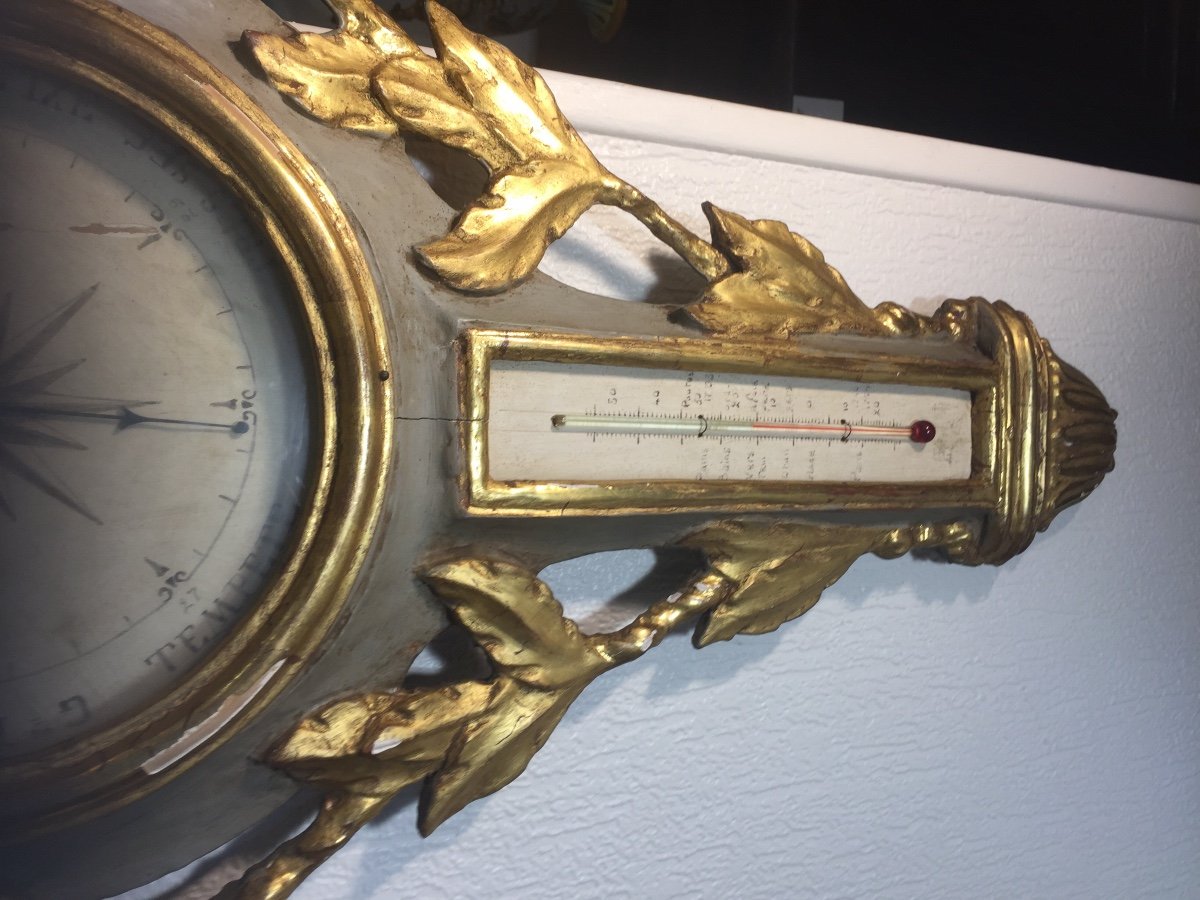 Louis XVI Barometer In Gilded And Retouched Carved Wood -photo-4