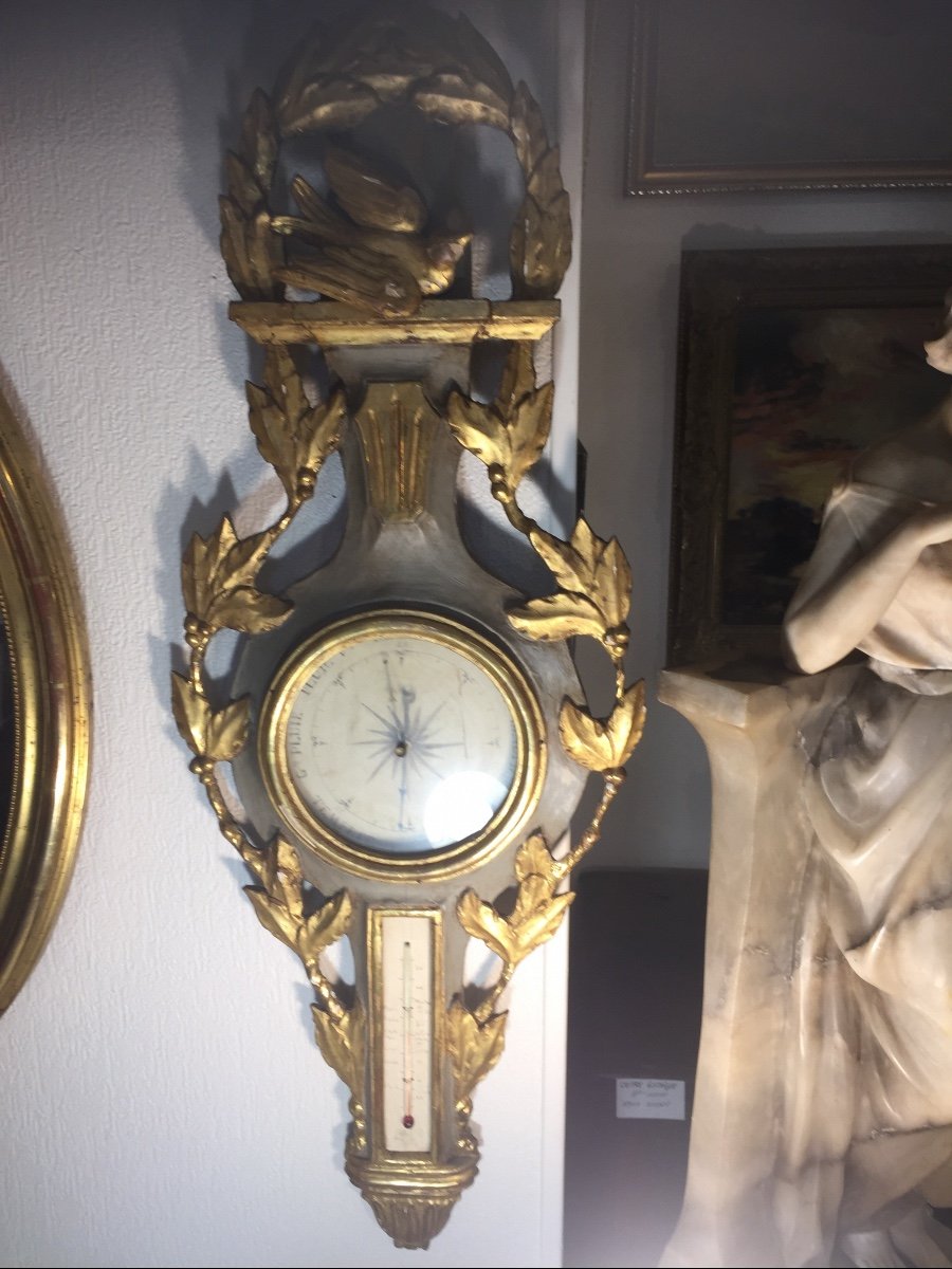 Louis XVI Barometer In Gilded And Retouched Carved Wood 