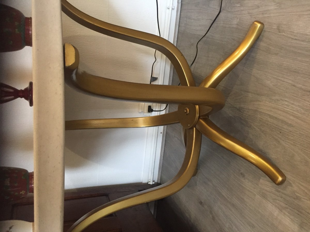 Table With Gold Metal Base And Marble Top, 1980s-photo-2