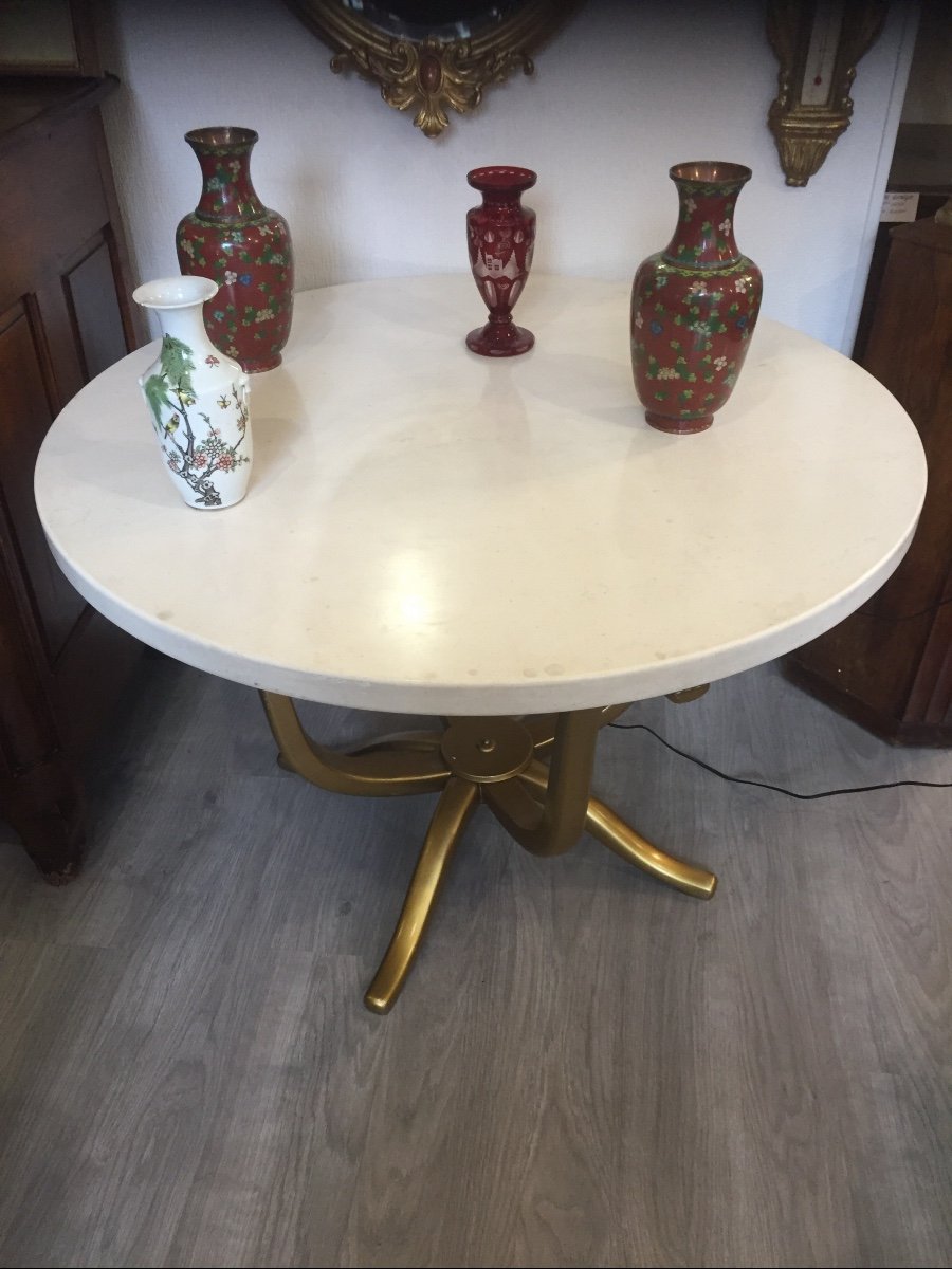 Table With Gold Metal Base And Marble Top, 1980s