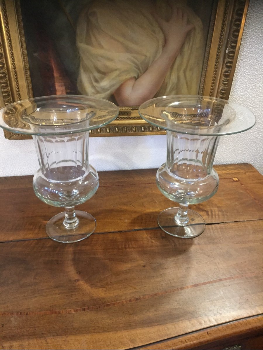 Pair Of Large Medici Shaped Glass Vases 