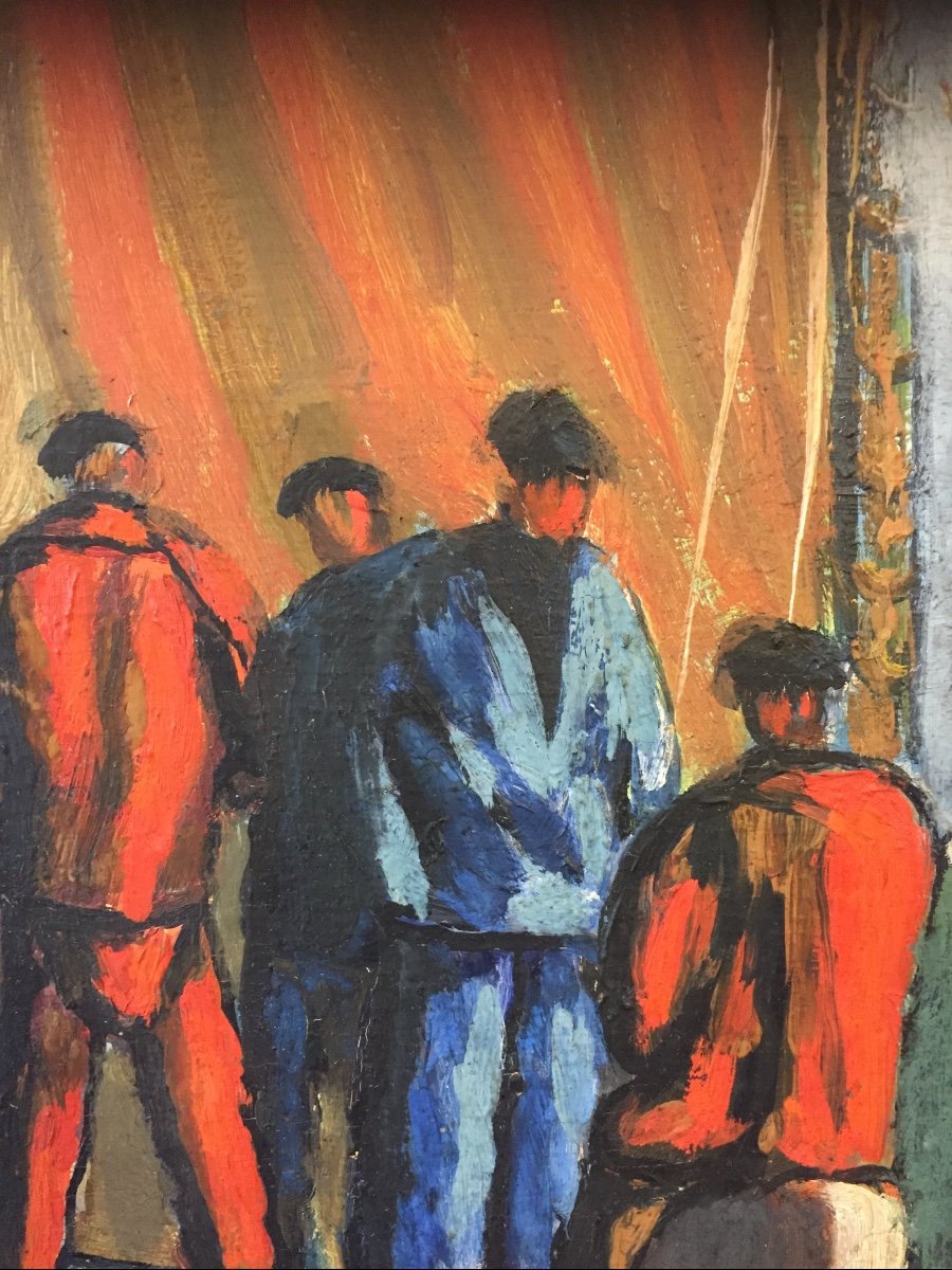 Oil Painting On Panel Fishermen At The Quay -photo-1