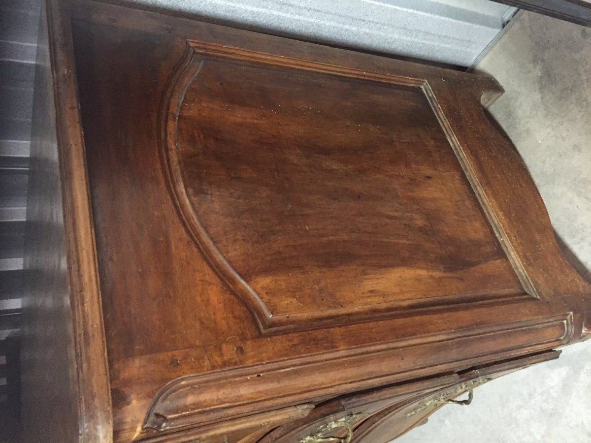 Curved Chest Of Drawers In Carved Walnut Louis XV 18th Century -photo-3