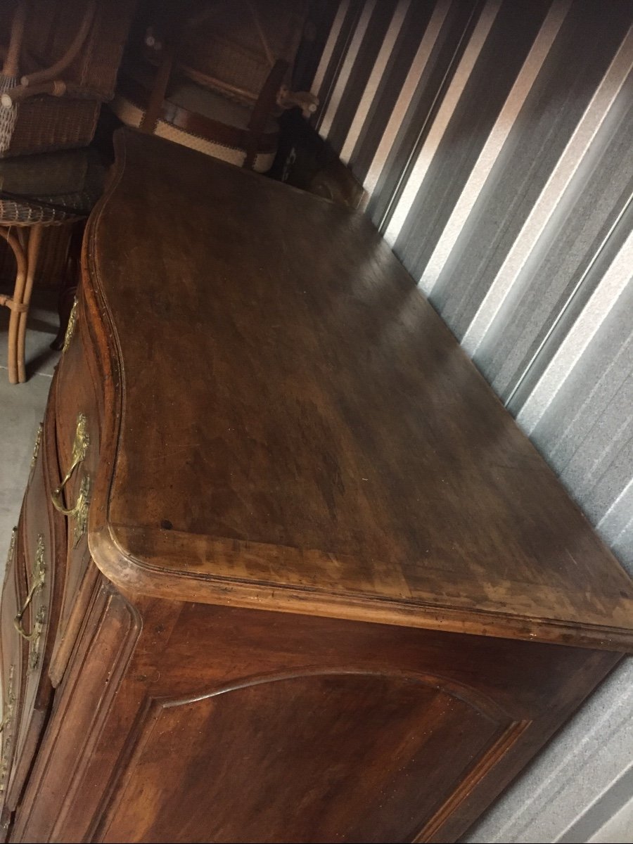 Curved Chest Of Drawers In Carved Walnut Louis XV 18th Century -photo-1