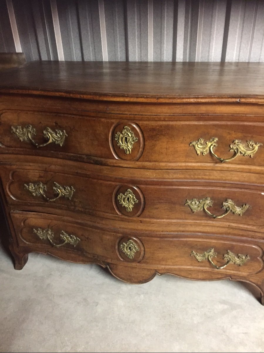 Curved Chest Of Drawers In Carved Walnut Louis XV 18th Century -photo-2