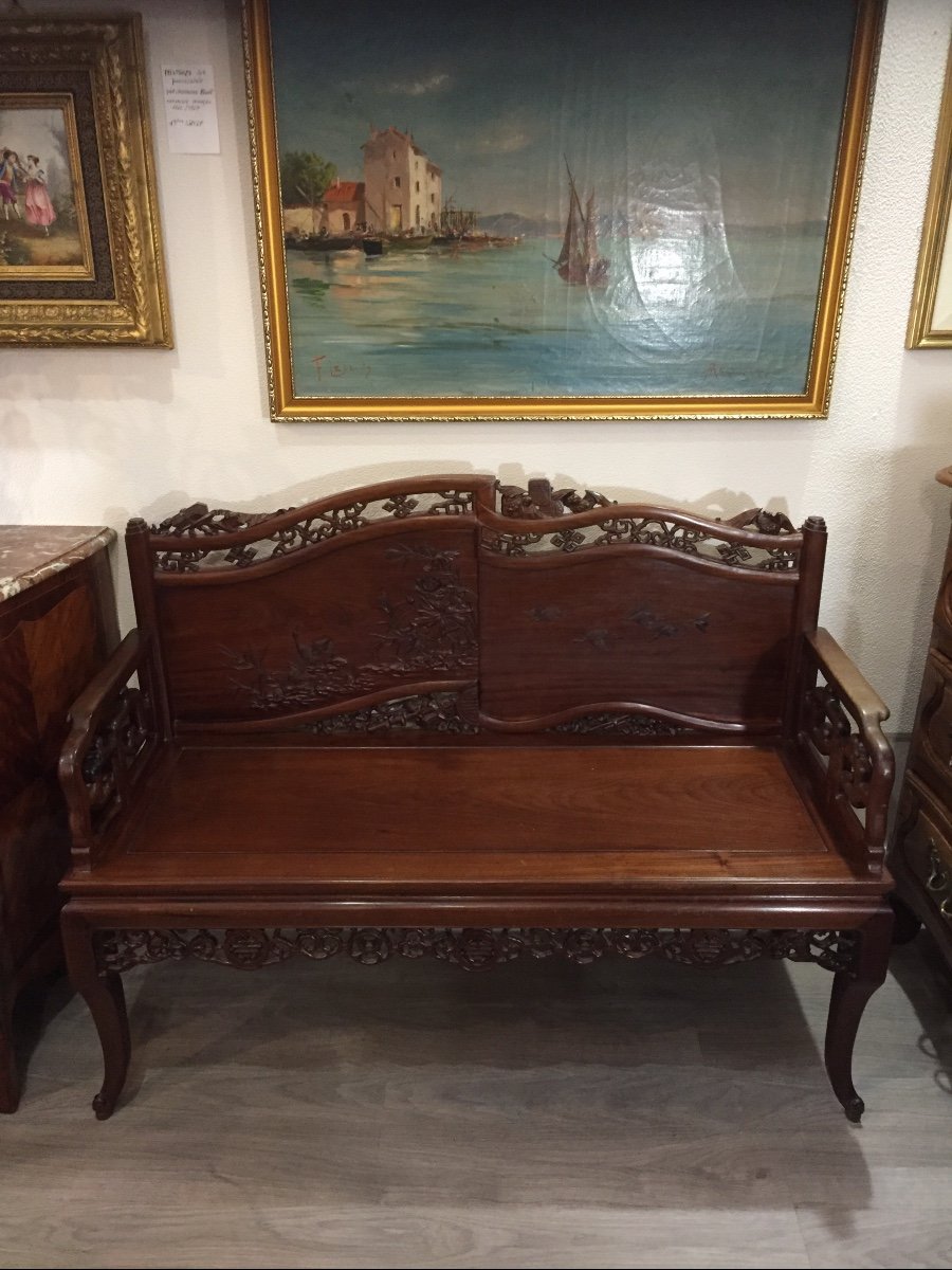 Chinese Carved Wooden Bench 