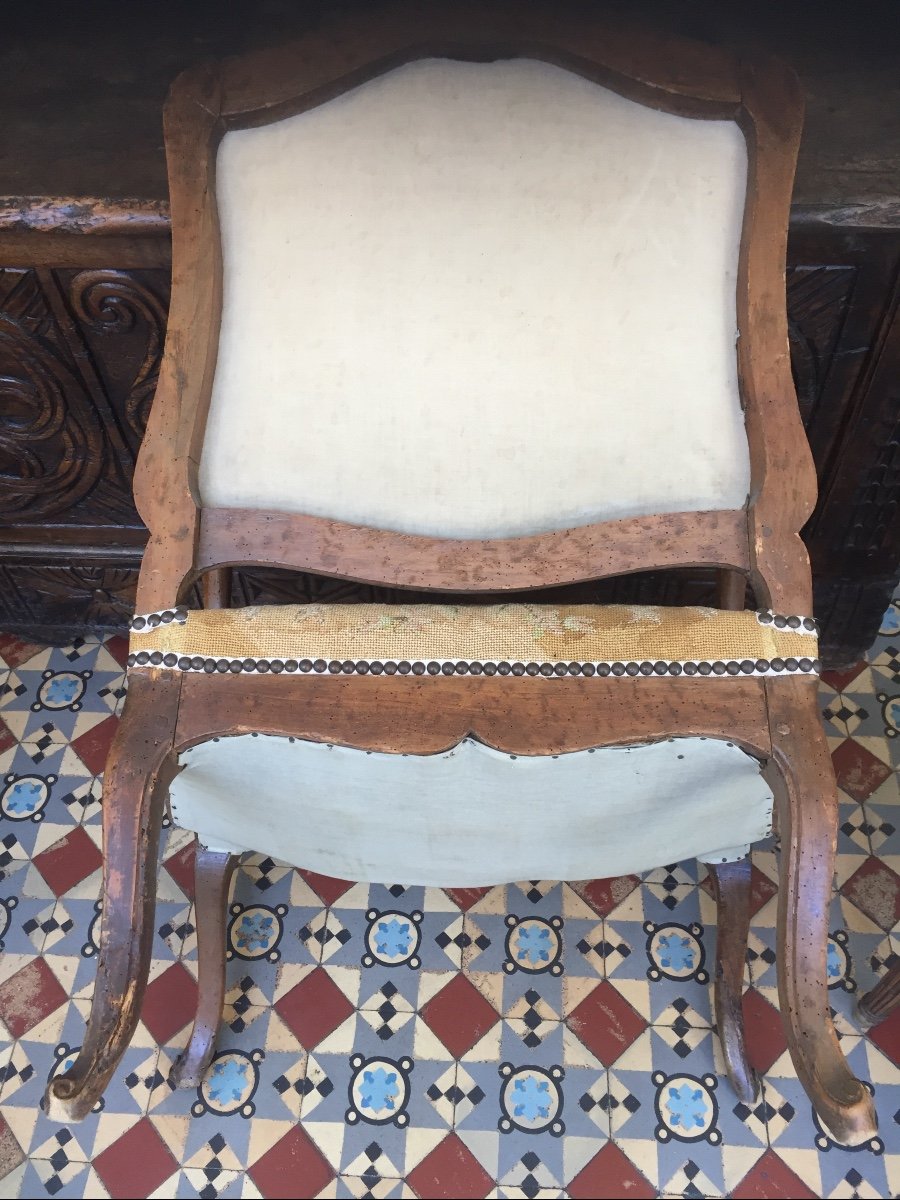 Beautiful Louis XV Period Flat Back Armchair In Natural Wood -photo-3