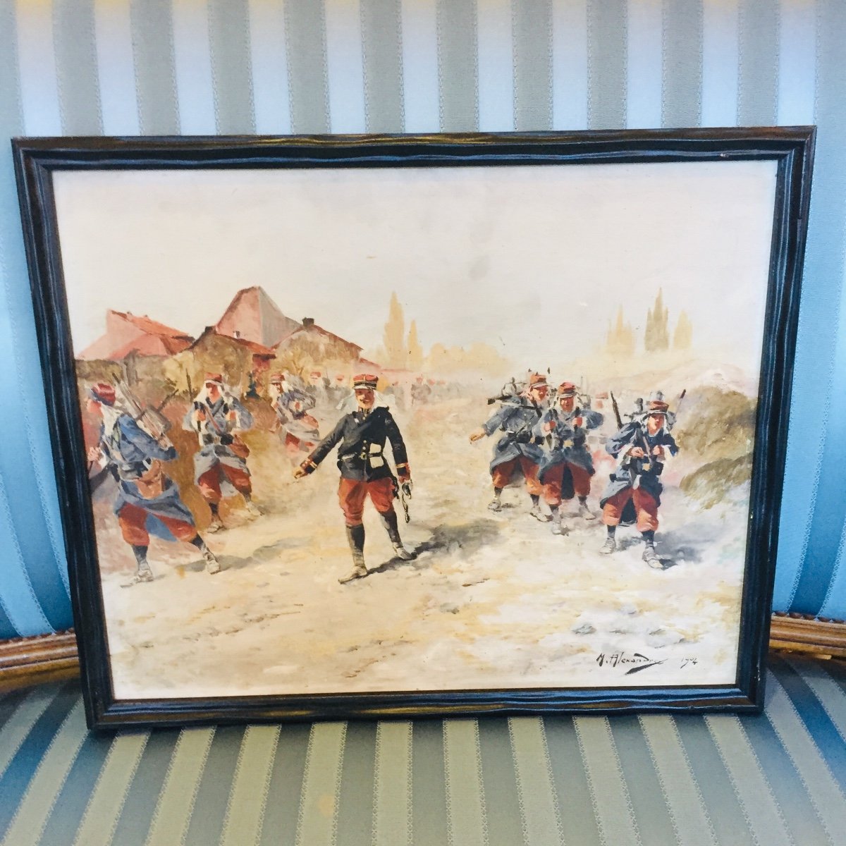 Tableau Huile Sur Panneau  Régiment Signé Et Daté 1904