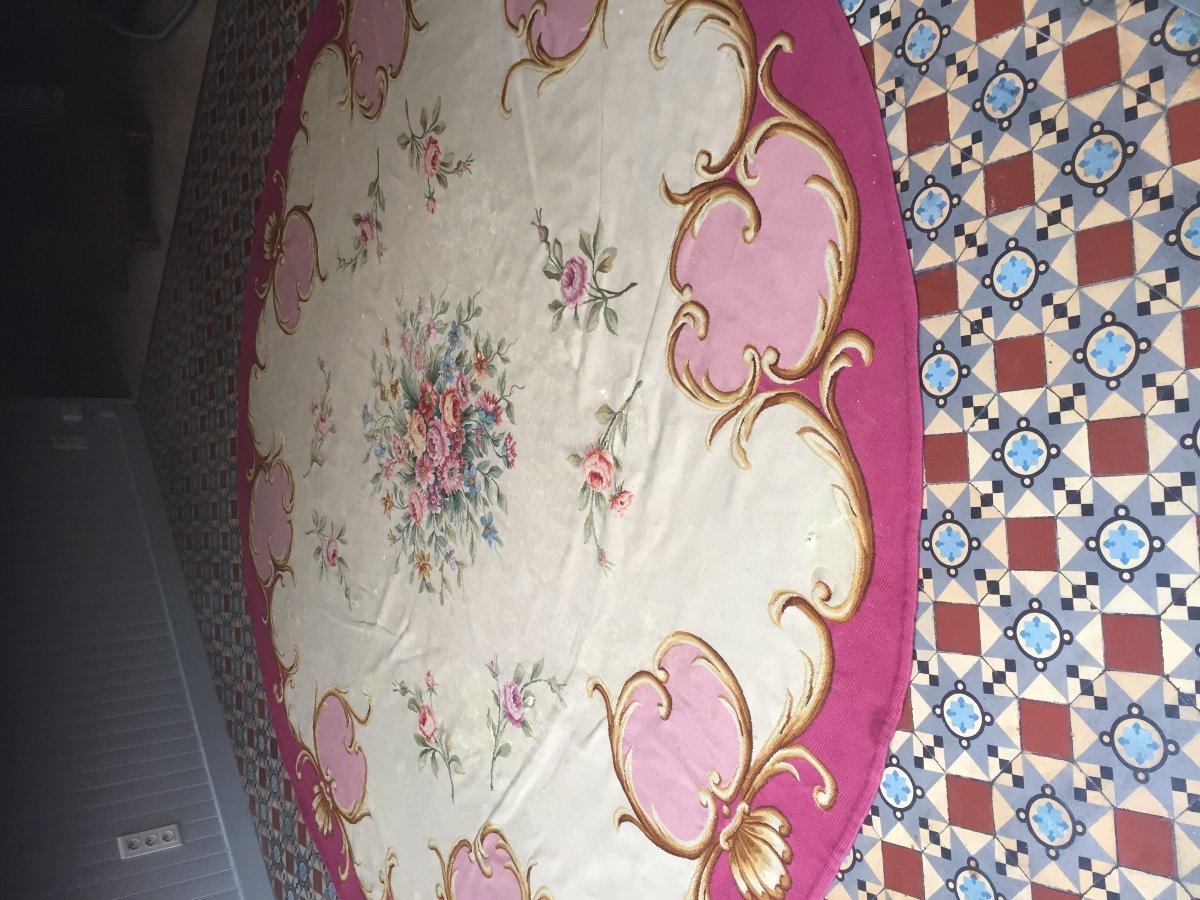 Grand Tapis Rond D’aubusson 19 éme Siècle -photo-6