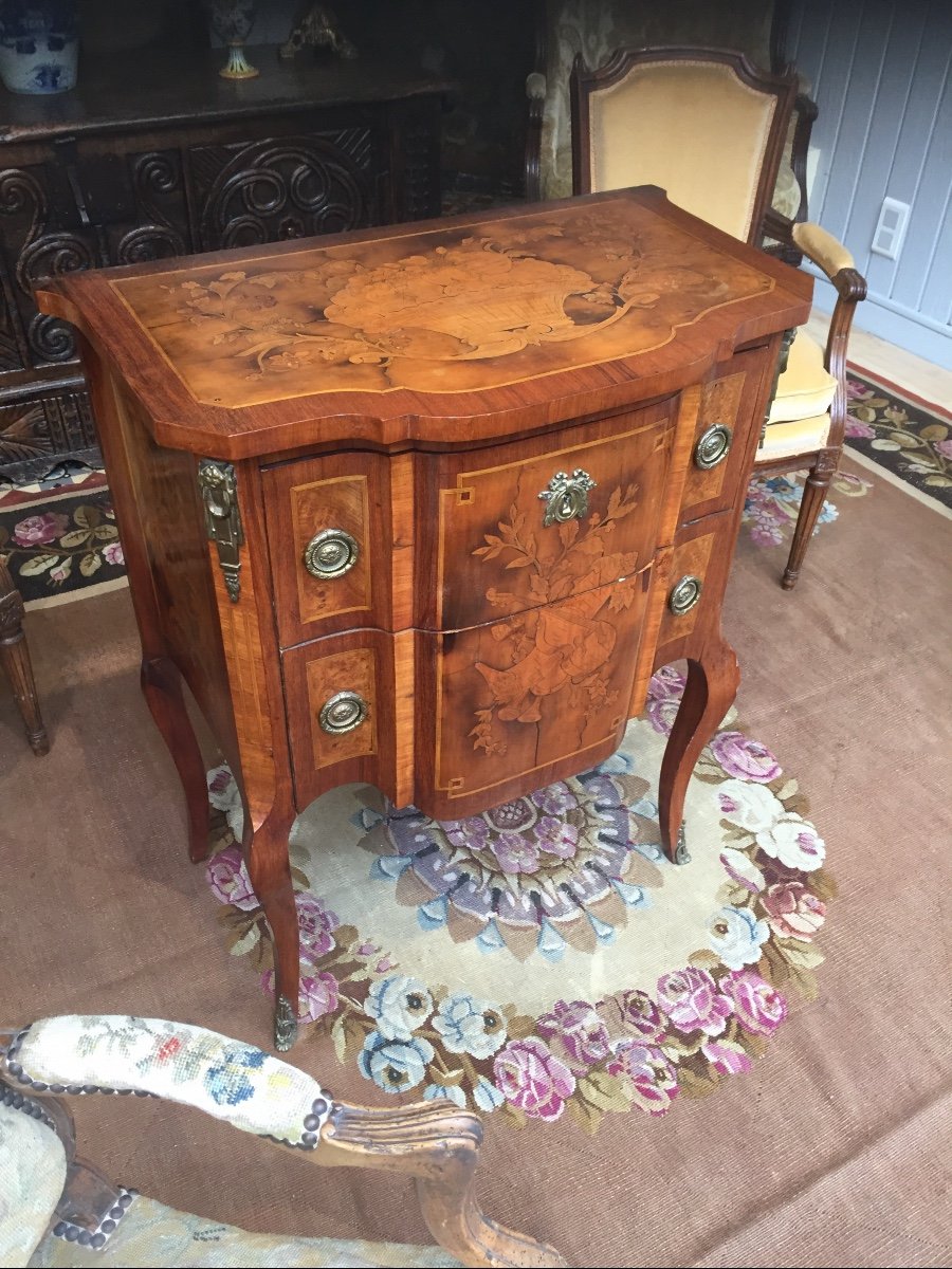 Small Marquetry Chest Of Drawers 