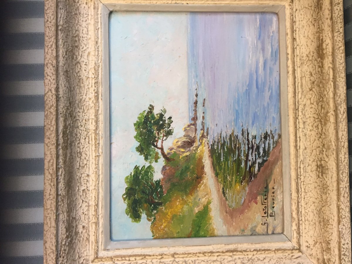 Oil Painting On Panel View Of Villefranche Sur Mer-photo-2