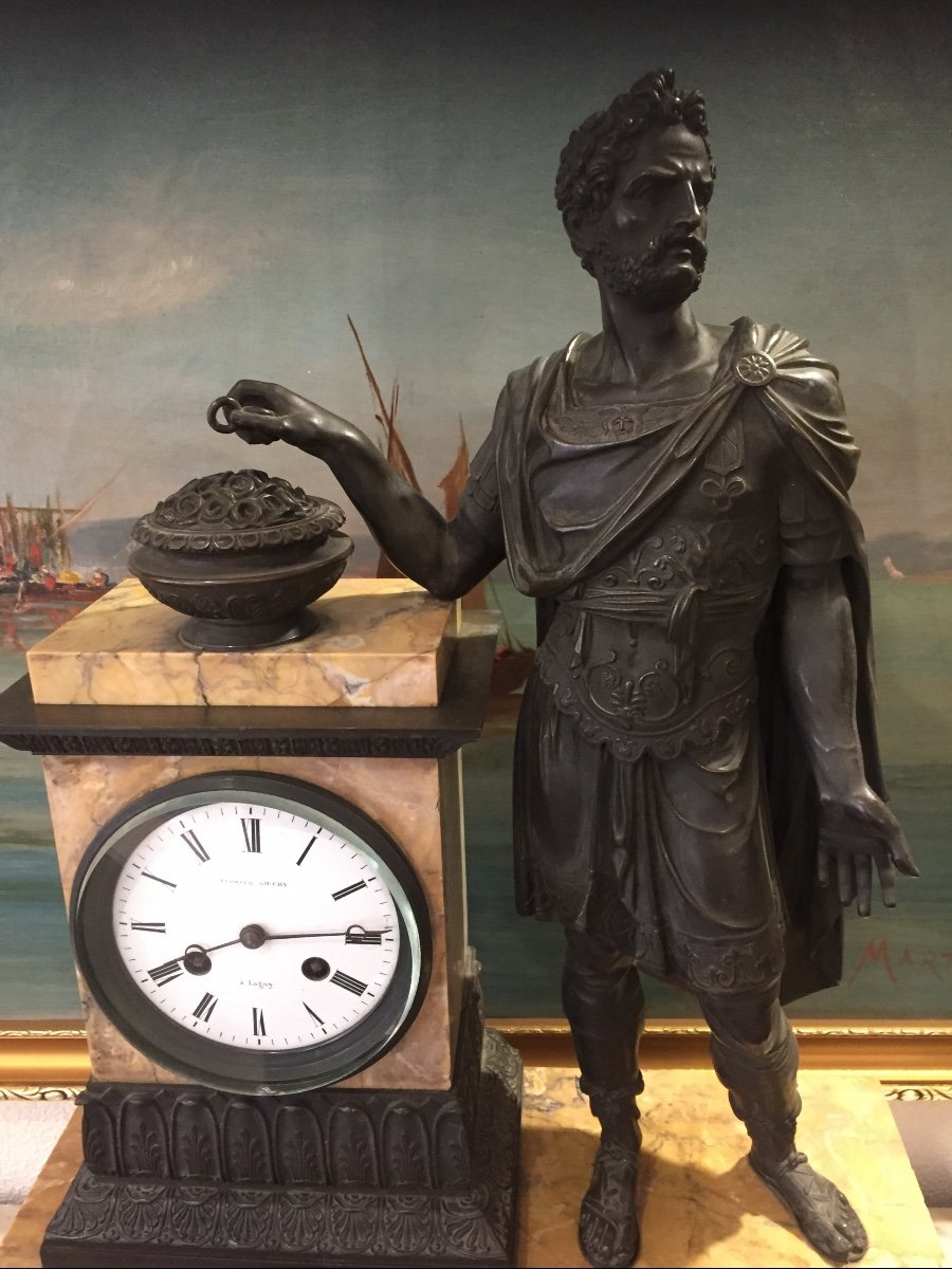 Important Bronze And Marble Clock Roman Subject Early 19th Century -photo-2