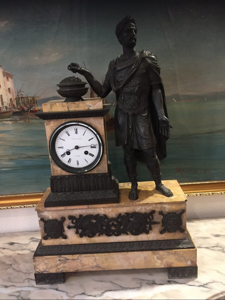 Important Bronze And Marble Clock Roman Subject Early 19th Century 