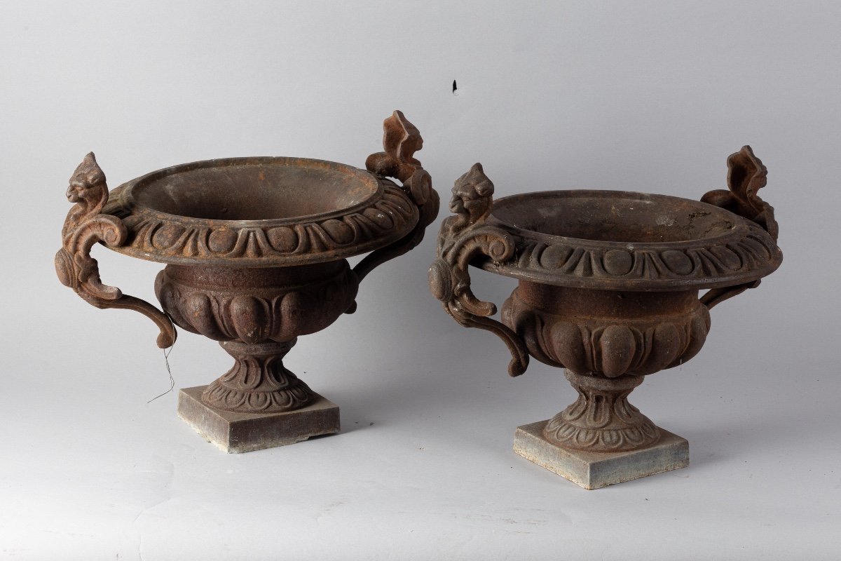 Pair Of Cast Iron Vases. Chambord Model