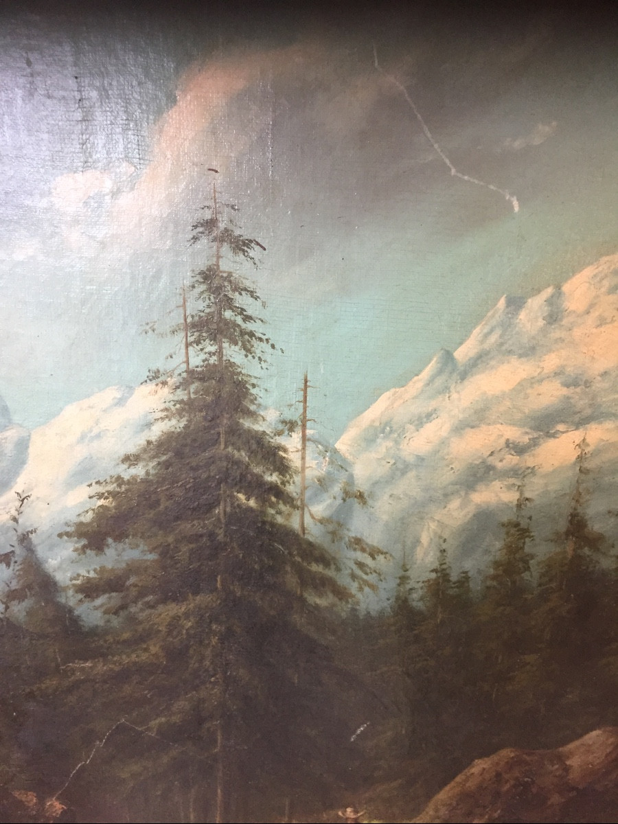 Tableau Huile Sur Toile Paysage Suisse 19 éme Siècle -photo-1