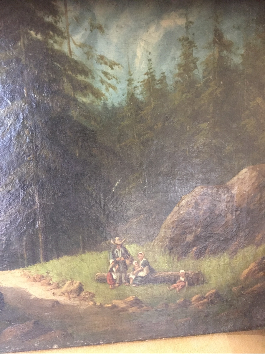 Oil Painting On Canvas Swiss Landscape 19th Century 