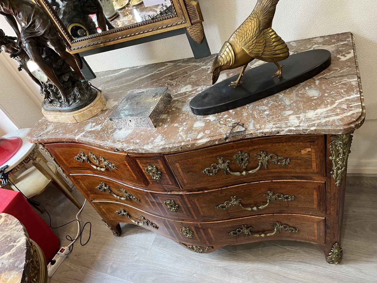 Commode Galbée En Marqueterie époque Regence 18 ème Siècle -photo-2