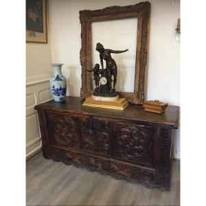  Beautiful Carved Walnut Chest From The 17th Century.