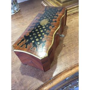 Beautiful Mahogany And Copper Marquetry Glove Box. Napoleon III Period 