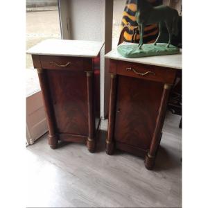 Large Pair Of Mahogany Bedside Tables With Detached Empire Style Columns 