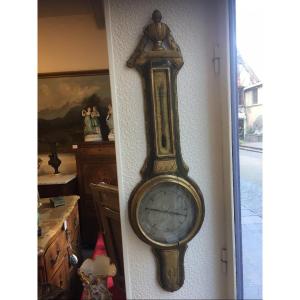 Louis XVI Barometer - Thermometer In Lacquered And Gilded Wood 