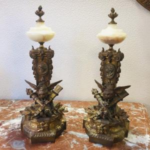 Pair Of Louis XVI Style Bronze Andirons, 19th Century 