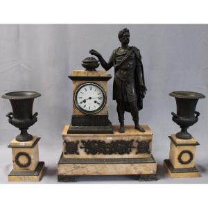 Belle Et Importante Garniture De Cheminée 3 En Marbre Et  Bronze époque Début Du 19 éme Siècle 