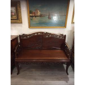 Banquette Chinoise En Bois Sculpté 