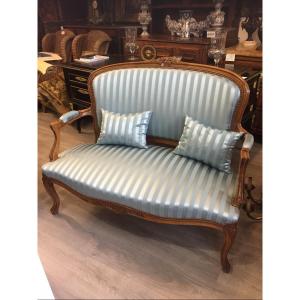 Belle Banquette De Style Louis XV En Bois Naturel 