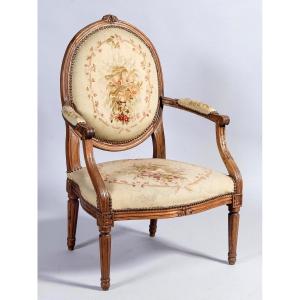 Louis XVI Period Armchair With Small Dots Tapestry 