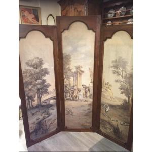 19th Century Painted 3-leaf Screen 