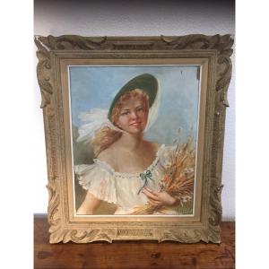 Oil Painting On Isorel Portrait Of Young Girl Signed 